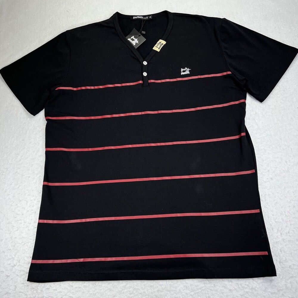 NWT Damati Jeans Men's Size Medium Black Striped Short Sleeve Henley T-Shirt